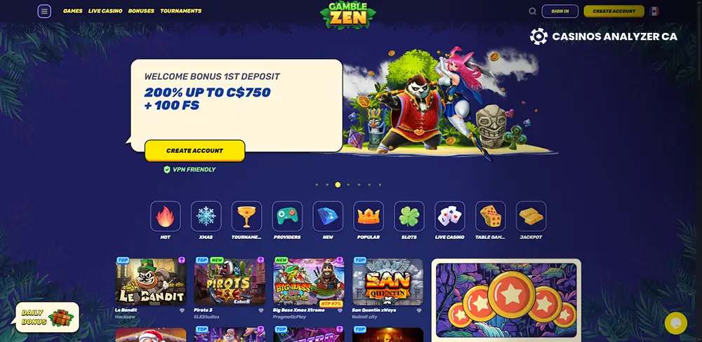 Gamblezen No Deposit Bonus Screenshot