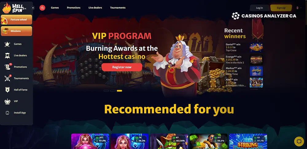 Hellspin Casino No Deposit Bonus Screenshot