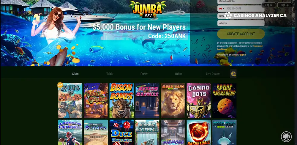 Jumba Bet No Deposit Bonus Codes Screenshot