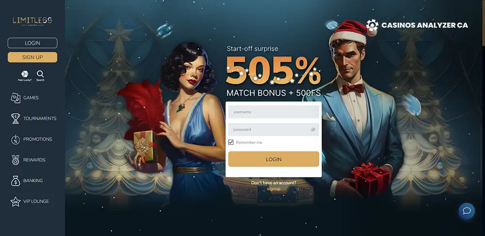 Limitless Casino No Deposit Bonus Screenshot