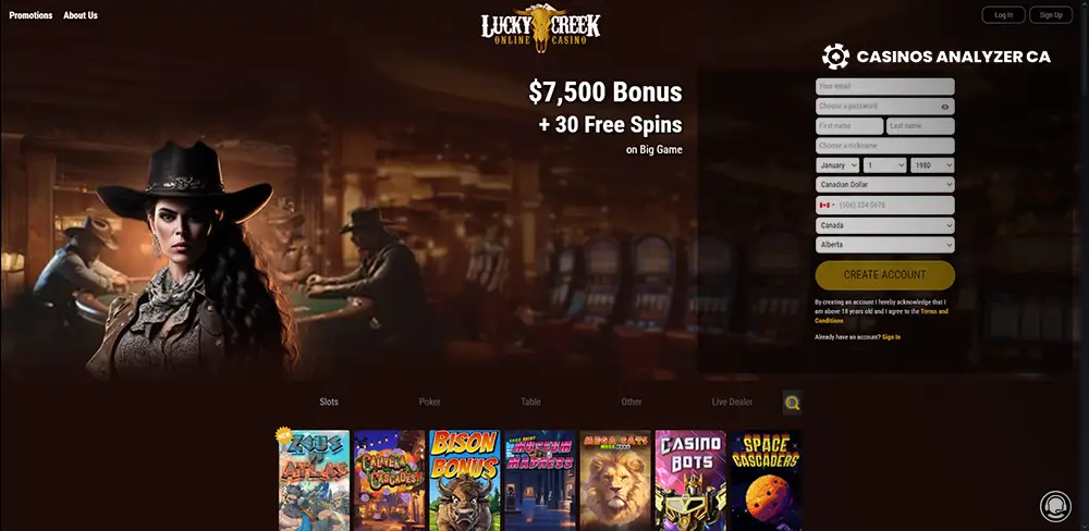 Lucky Creek No Deposit Bonus Screenshot