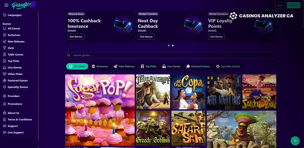 Paradise 8 Casino Promotions Screenshot