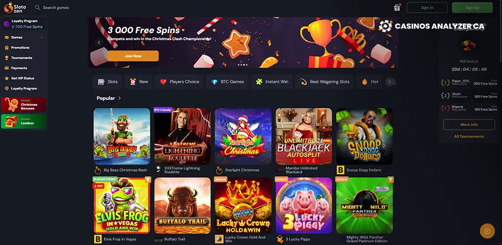 Slotozen No Deposit Bonus Screenshot
