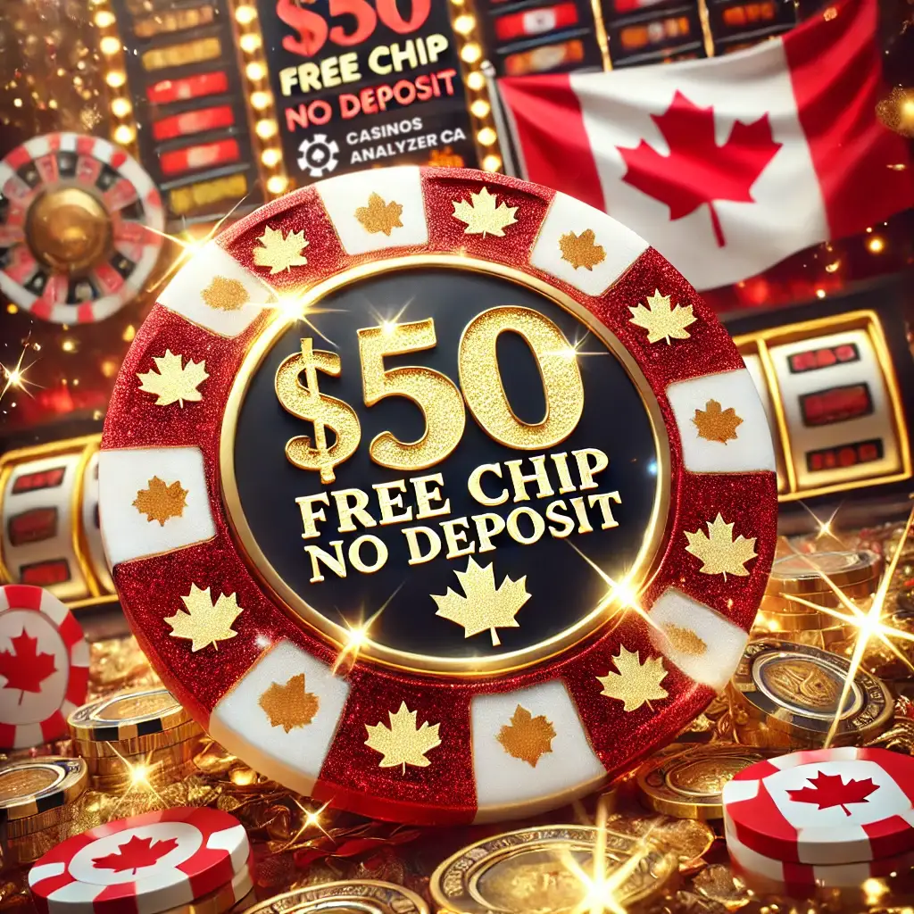  Free Chip No Deposit chip in gold on Canadian-themed gaming table