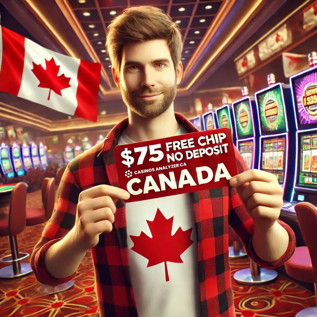 Canadian player holding  Free Chip No Deposit Canada voucher in virtual casino