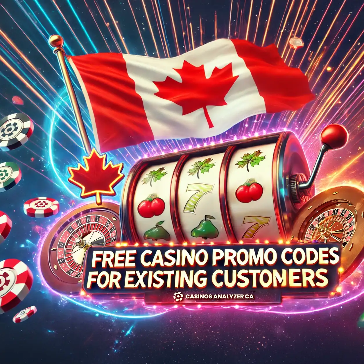 Banner with Free Casino Promo Codes for Existing Customers, Canadian flag in background