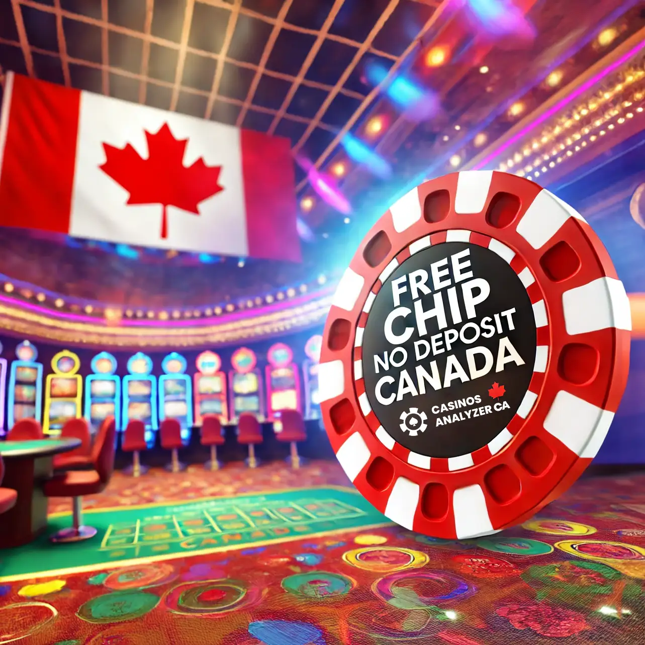 Casino chip with Free Chip No Deposit Canada in vibrant Canadian gaming room