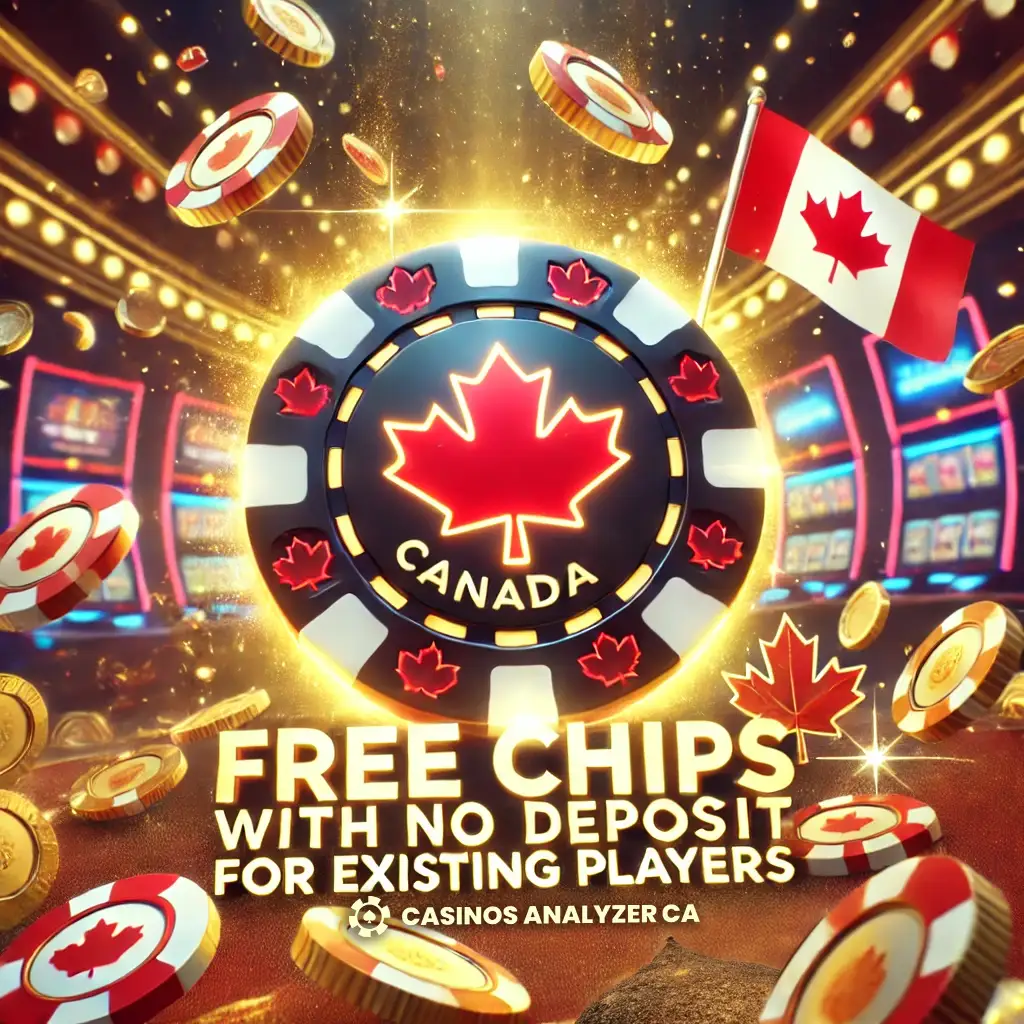 Glowing chip labeled Free Chips with No Deposit for Existing Players, Canadian visuals