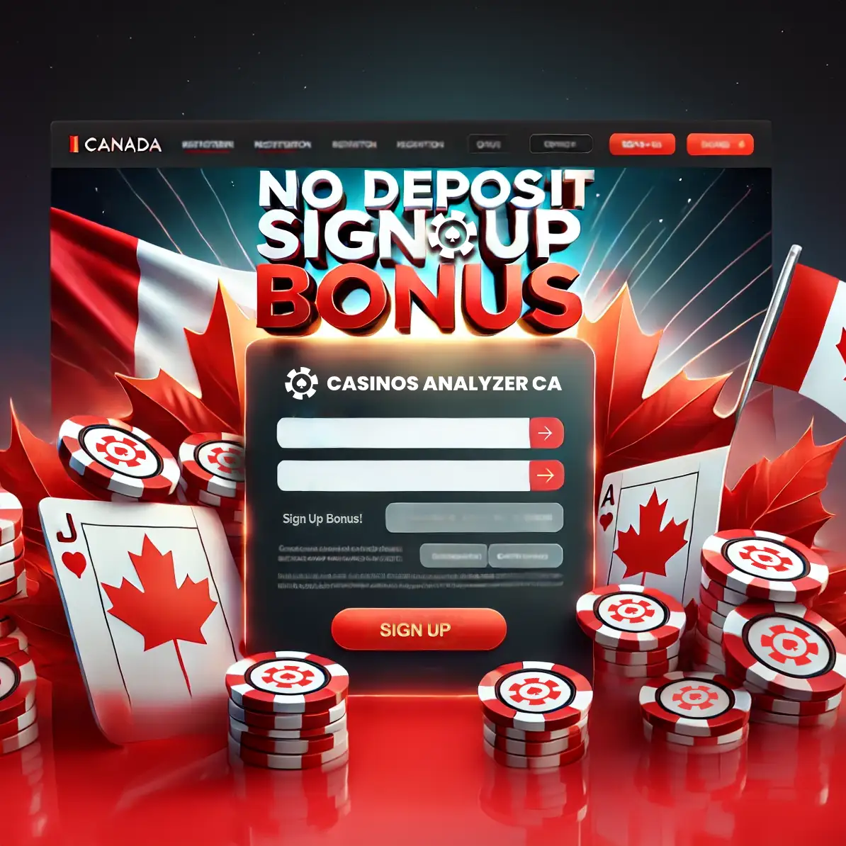 Sign-up page showing No Deposit Sign Up Bonus with Canadian theme