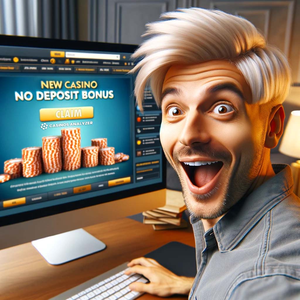 Young man gets new casino no deposit bonus from casinos analyzer