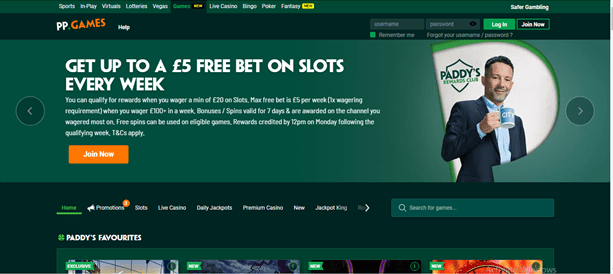 Paddy Power first screen