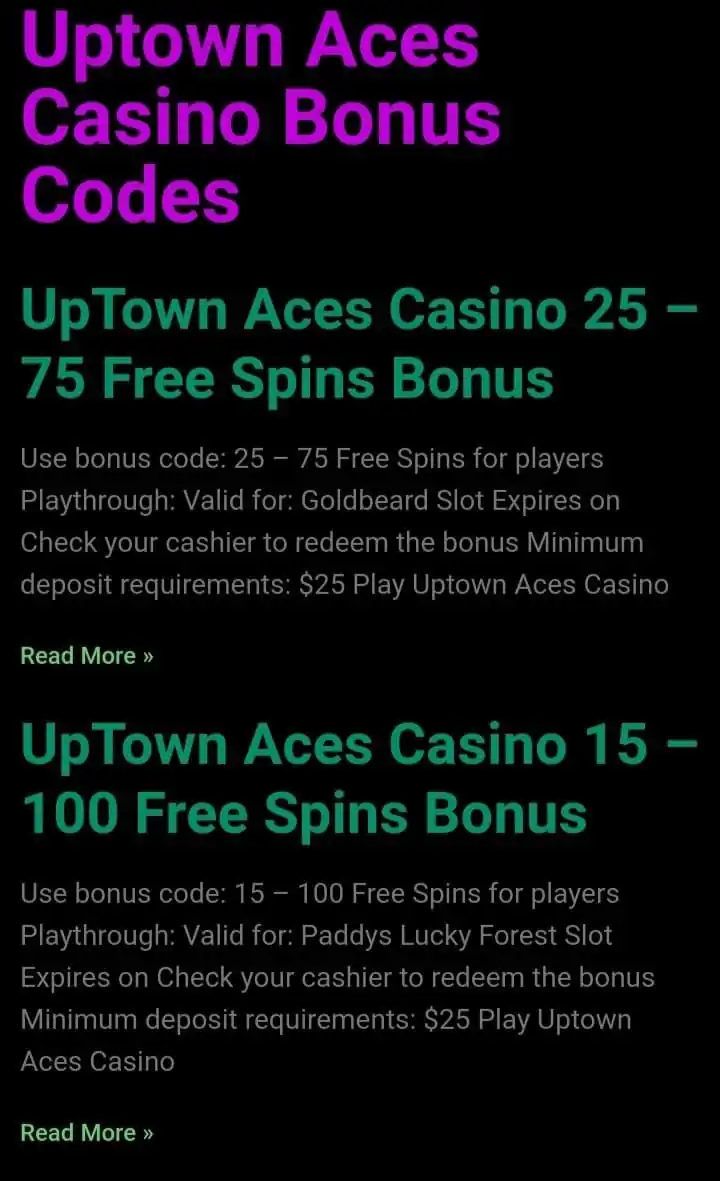 Uptown aces bonuses