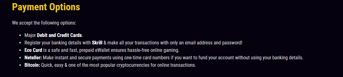planet casino payment