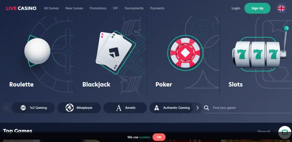 Live casino first screen