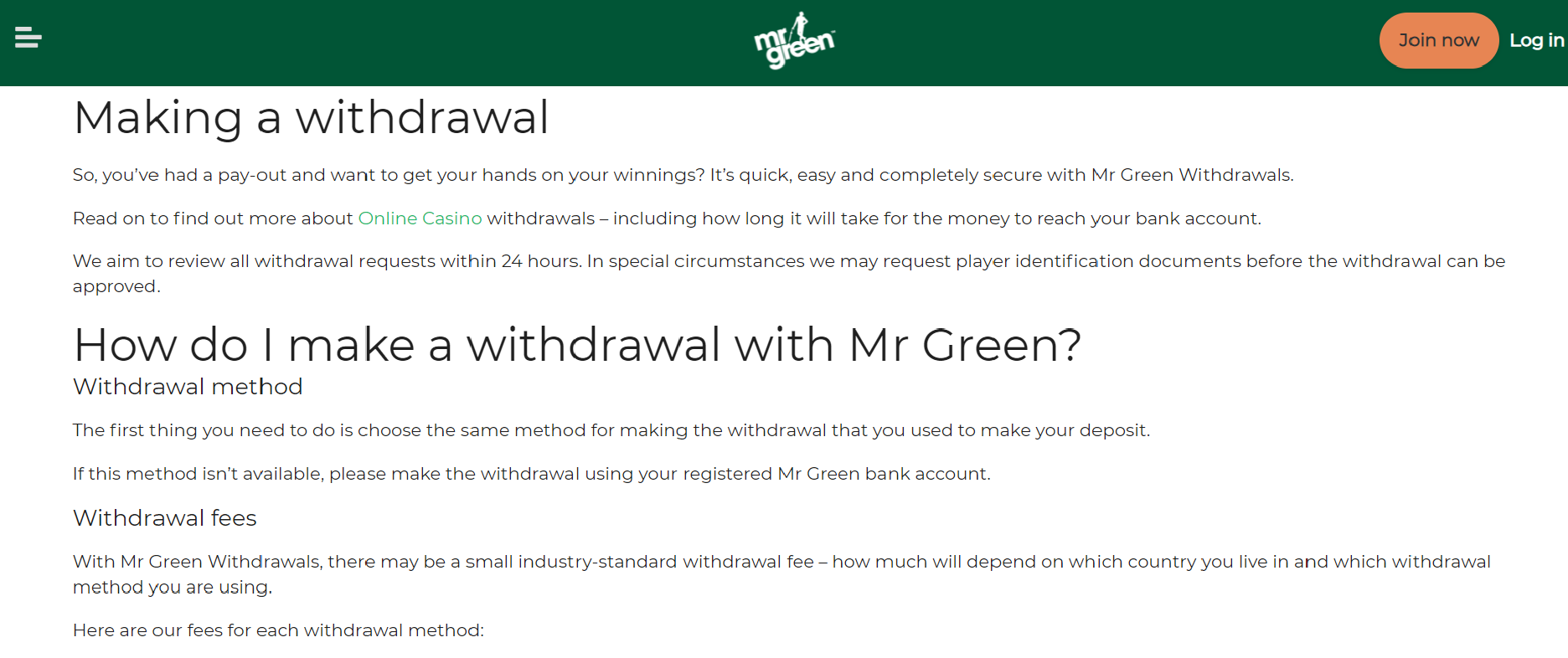 Mr Green withdrawal