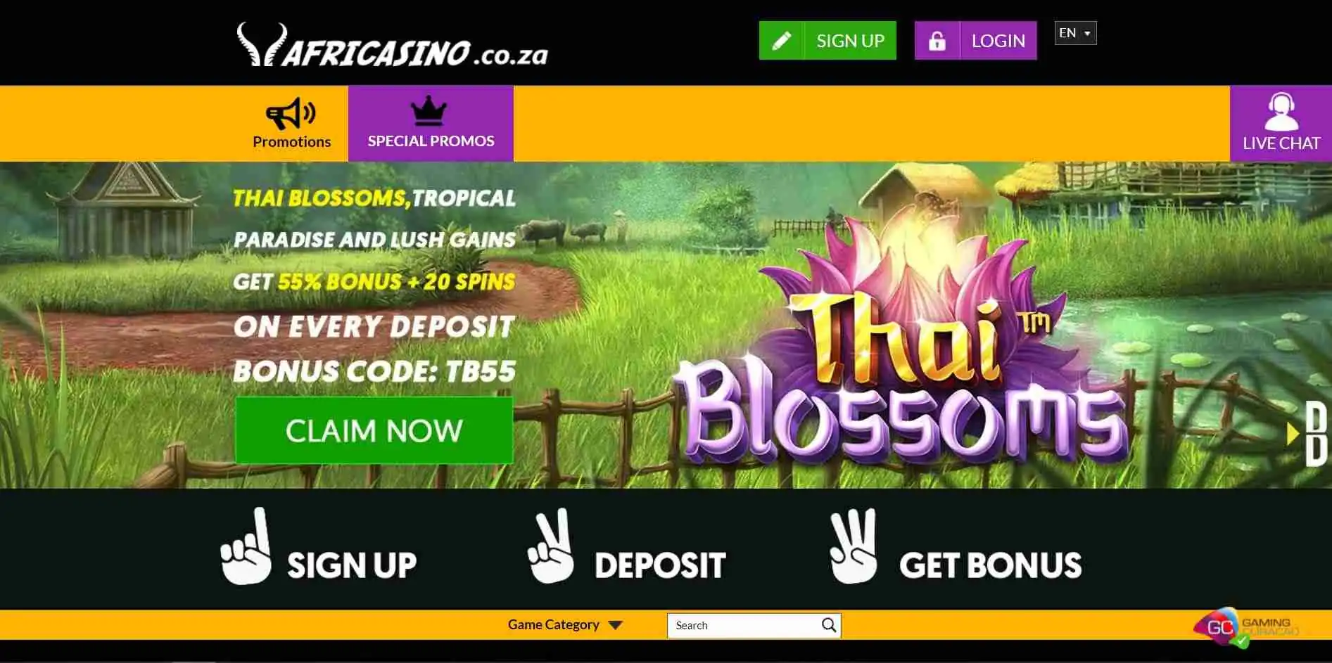 Africasino first screen