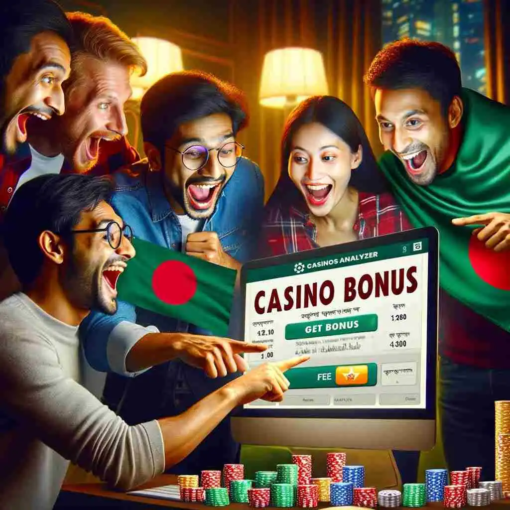 Surprized friends get no deposit casino bonus accepted Bangladesh from casinos analyzer