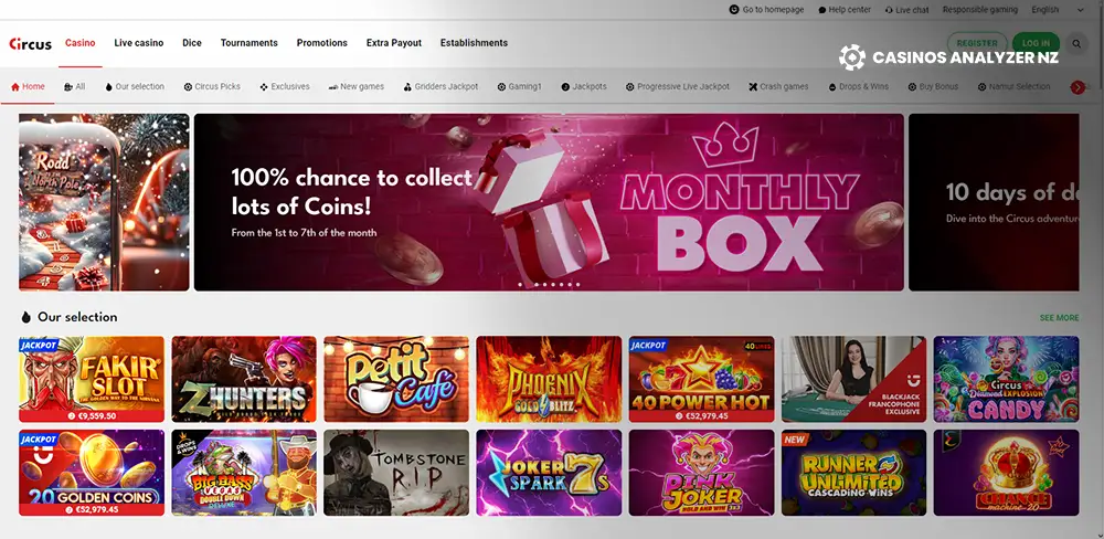 Lucky Circus No Deposit Bonus Screenshot