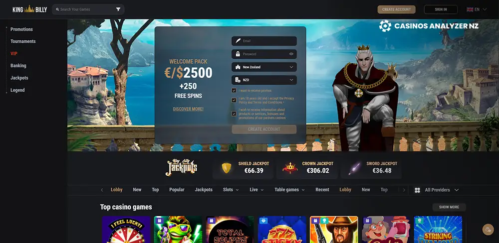 King Billy No Deposit Bonus Codes Screenshot