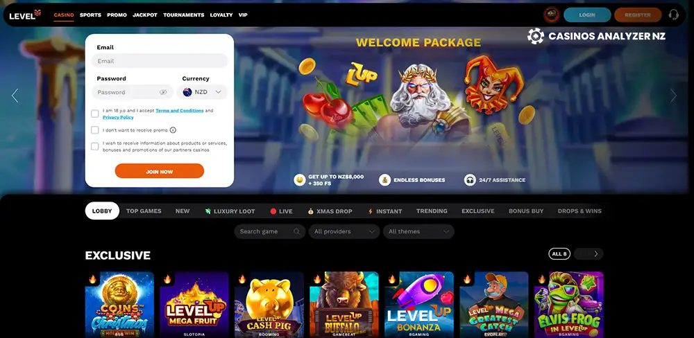 Level Up Casino No Deposit Bonus Screenshot