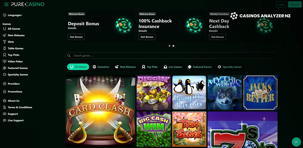 Pure Casino No Deposit Bonus Screenshot