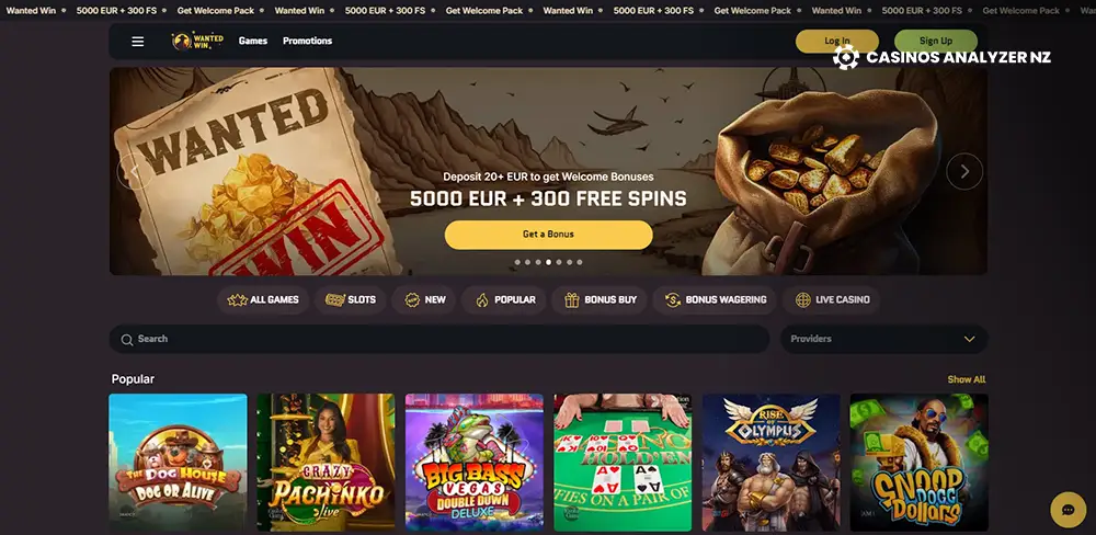 Wanted Win No Deposit Bonus Screenshot