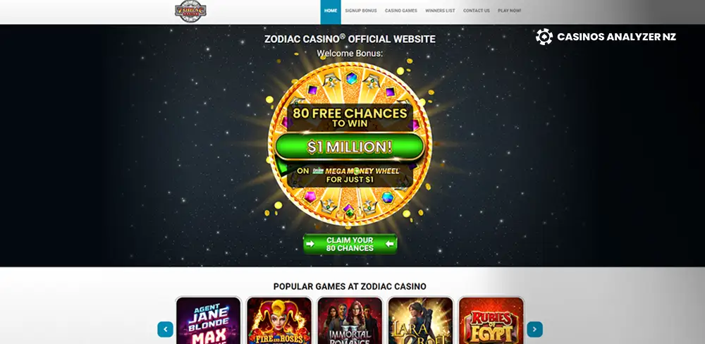 Zodiac Casino 25 Free Spins Promo Code Screenshot