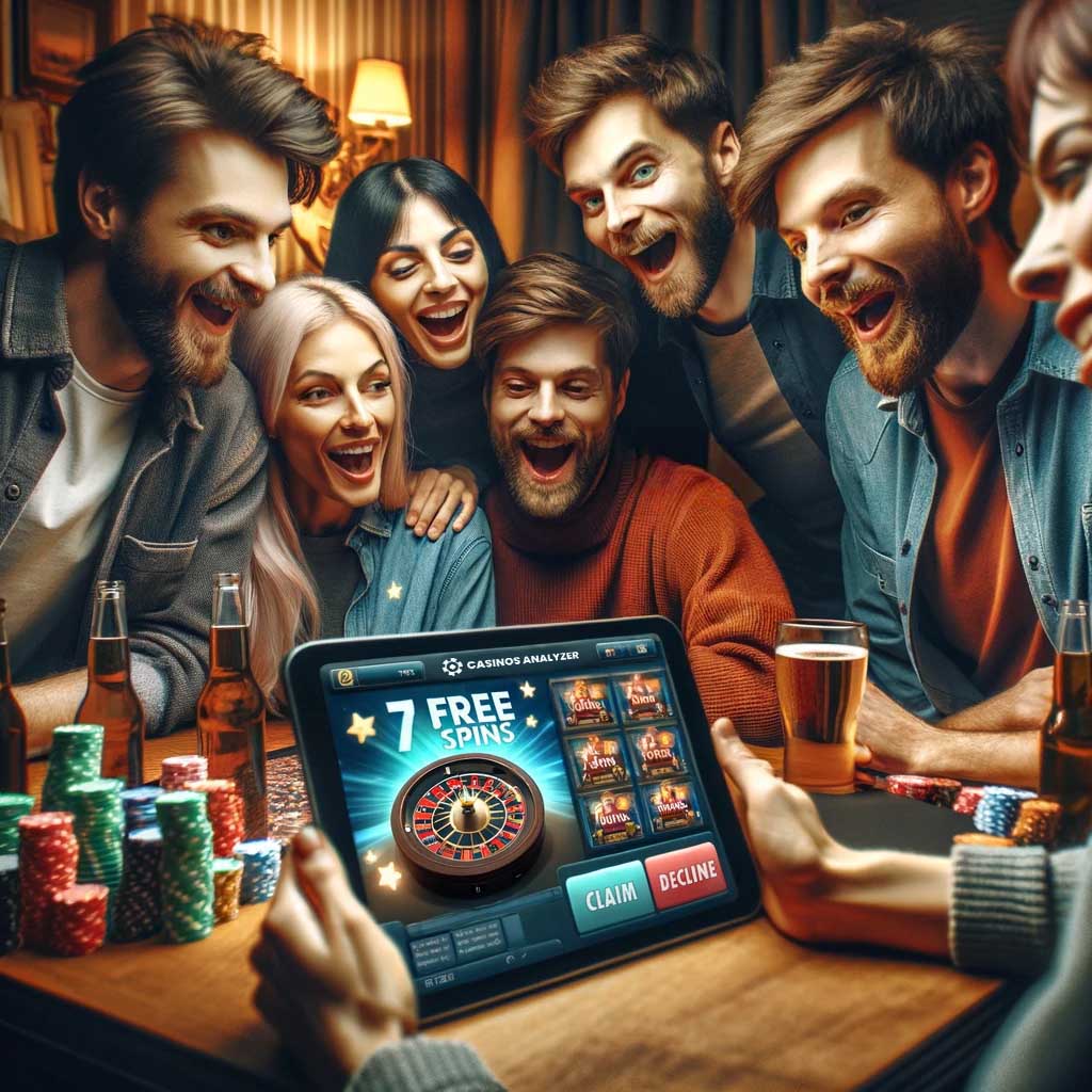 Joyful friends get 7 free spins from casinos analyzer