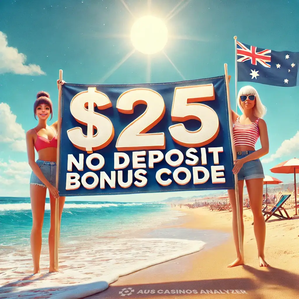 $25 free chip no deposit casino displayed by two women on Australian beach