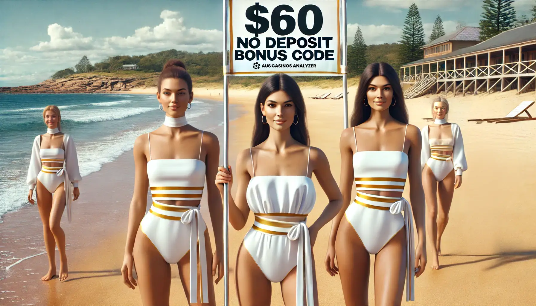  no deposit bonus banner held by women in swimsuits on the beach