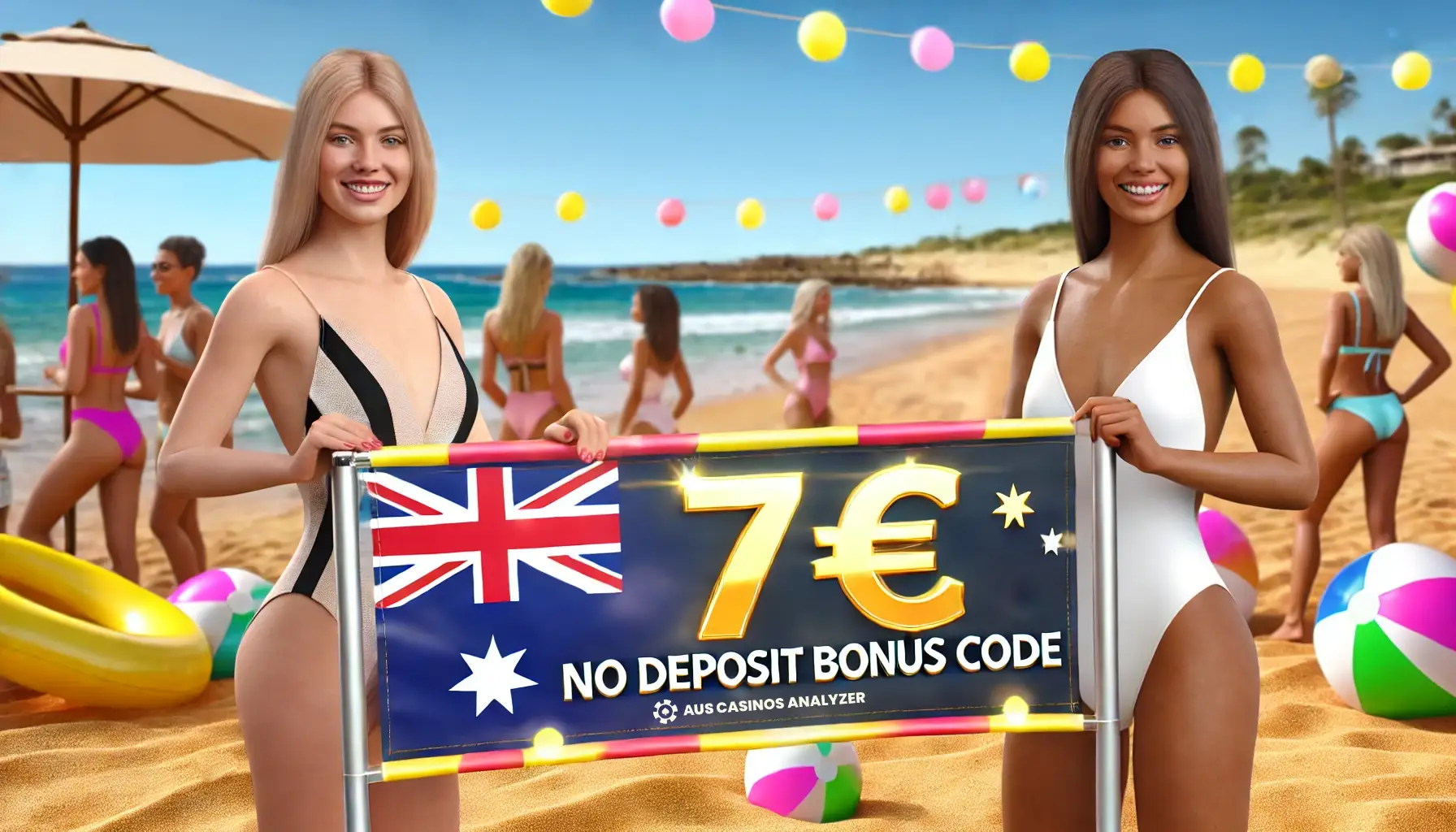 Ladies enjoying a sunny day on an Australian beach with 7 € no deposit bonus