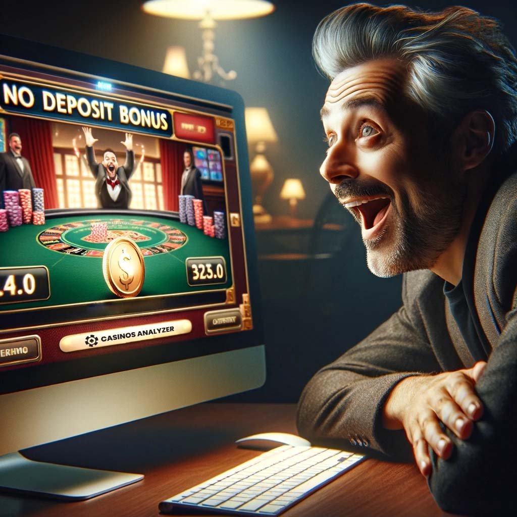 Man with no money found No Deposit Bonus Codes on Casinos Analyzer to play for free