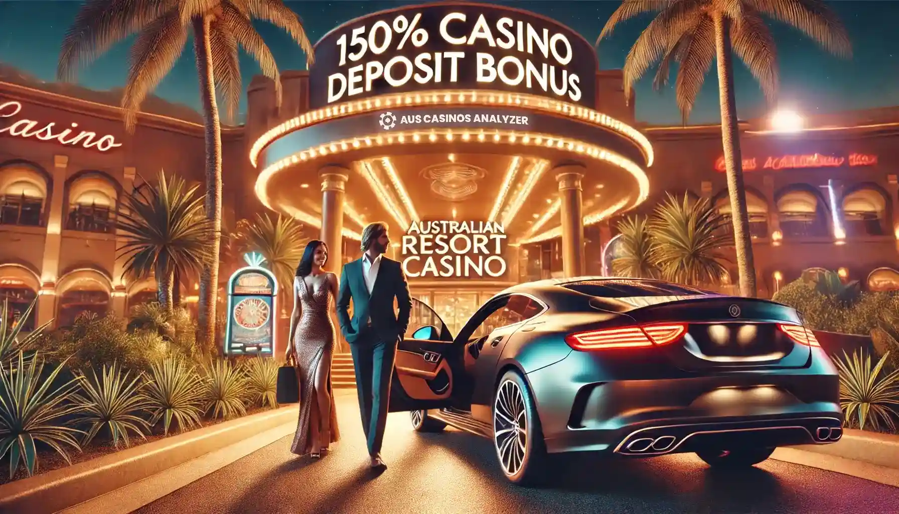 Luxurious 150% Casino Bonus at Australian Resort Casino by AusCasinosAnalyzer with couple arriving