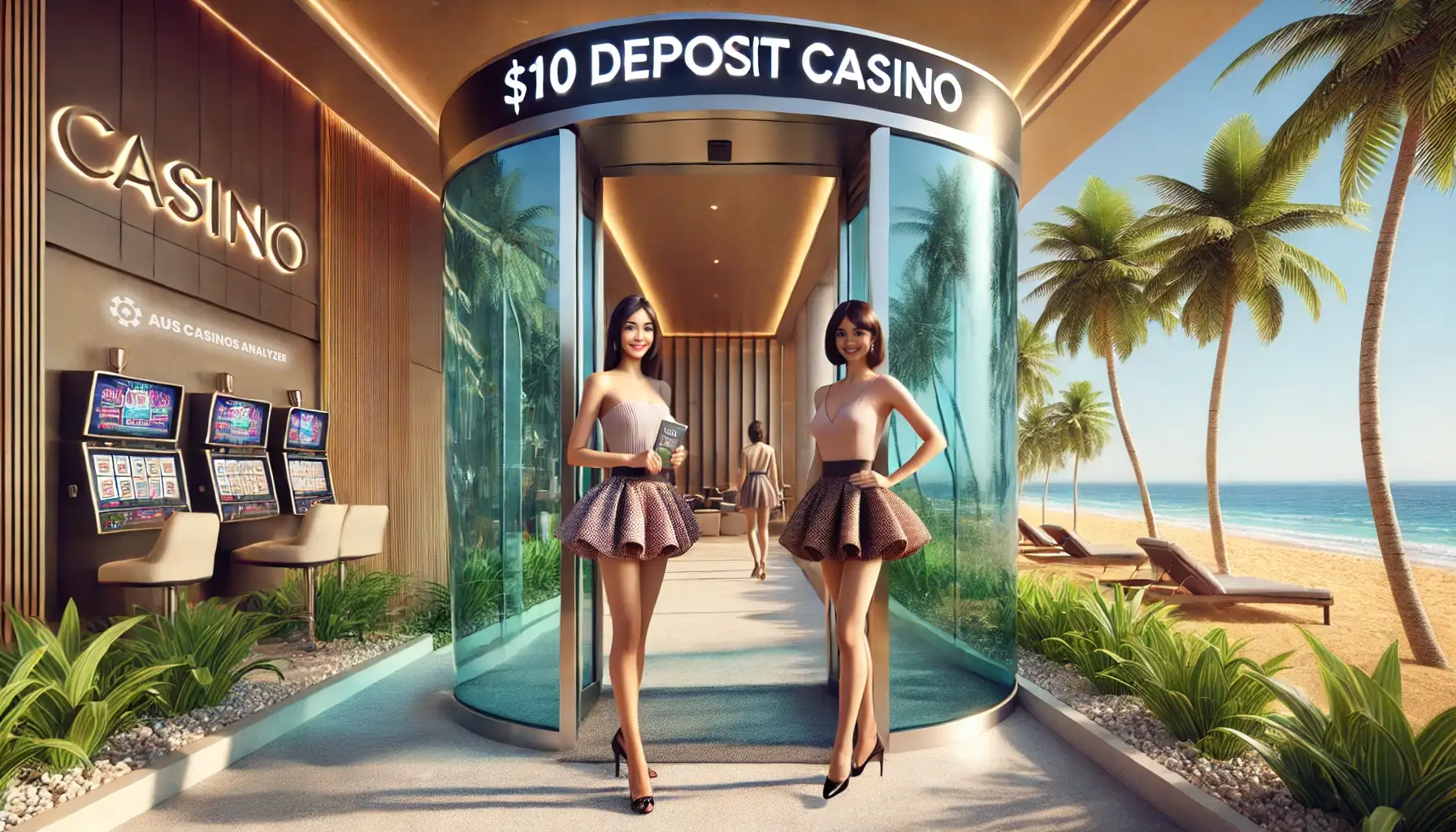 Beachfront  Deposit Casino Australia offering with attendants welcoming guests inside