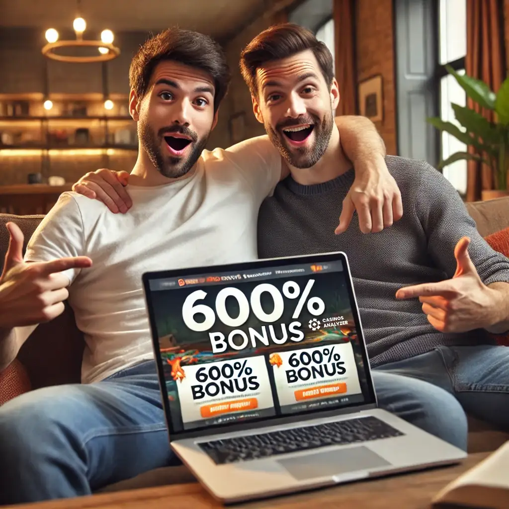 Friends enjoying 600% casino bonus on their deposit