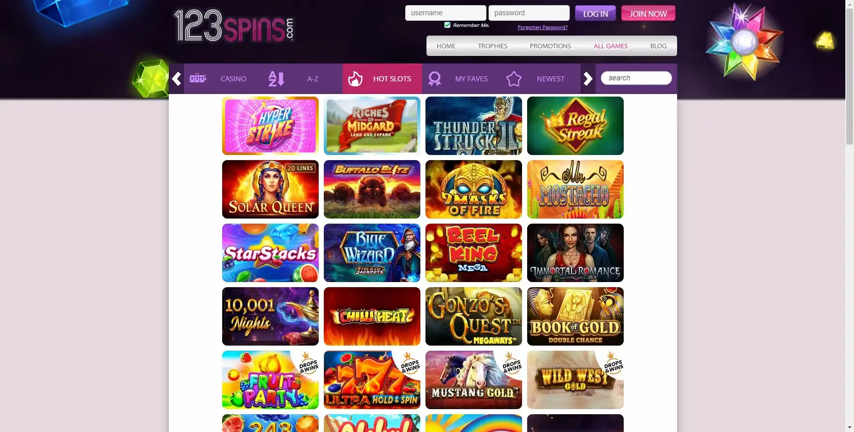 123 Spins Casino Games