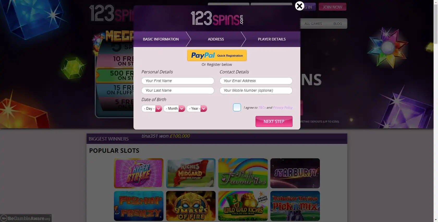 123 Spins Casino Login