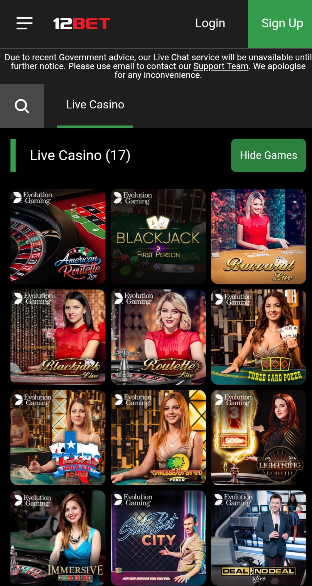 12 Bet UK Casino Mobile Live Dealer Games Review
