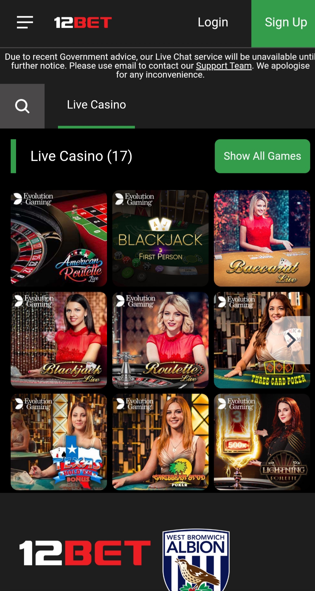 12 Bet Casino Mobile Live Dealer Games Review
