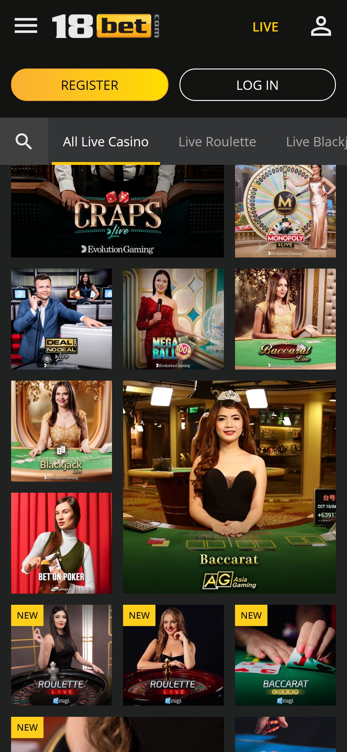 18Bet Casino Mobile Live Dealer Games Review