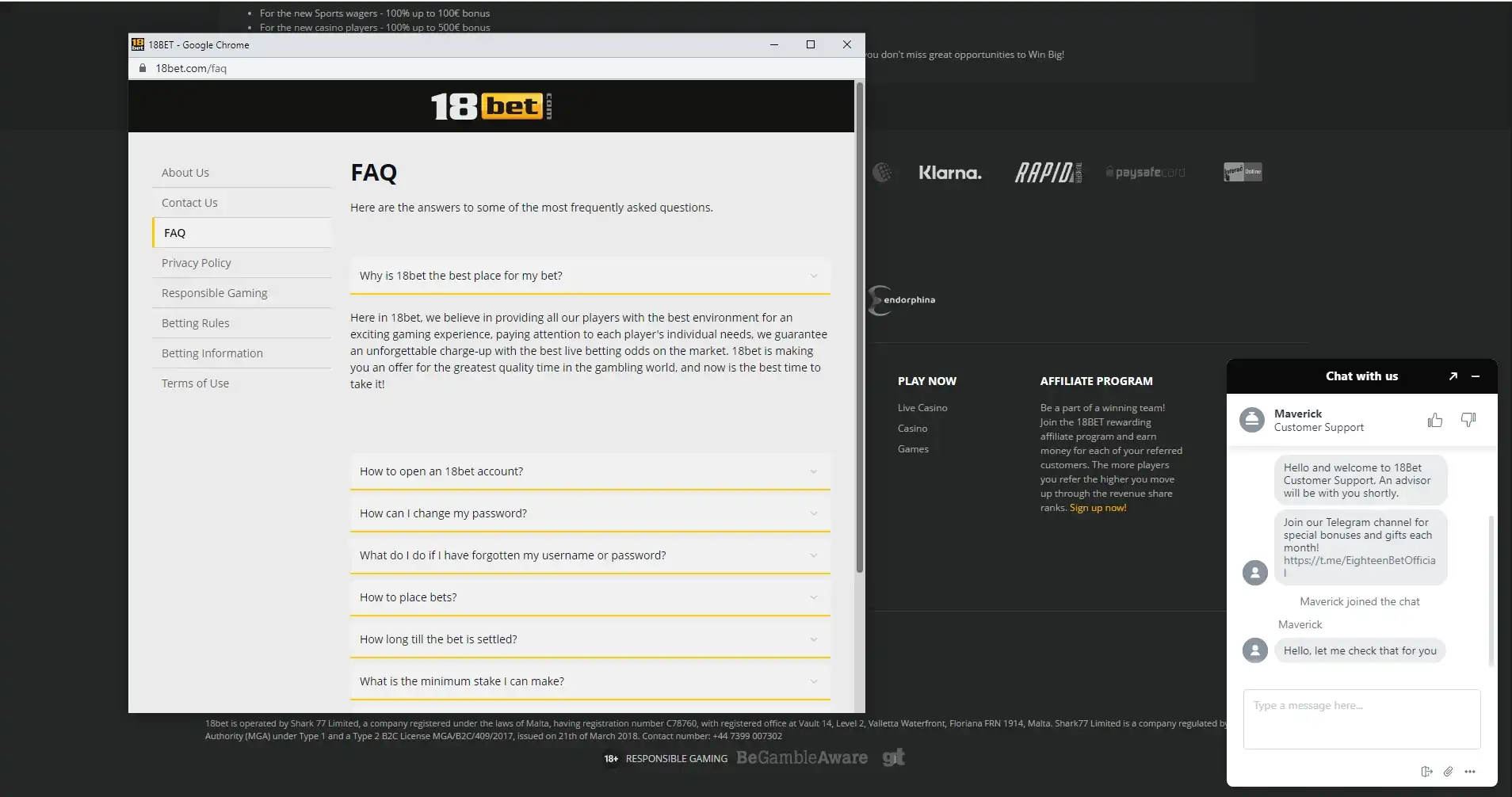 18Bet Casino Support