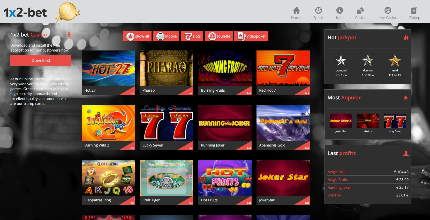 1 X 2 Bet Casino Games