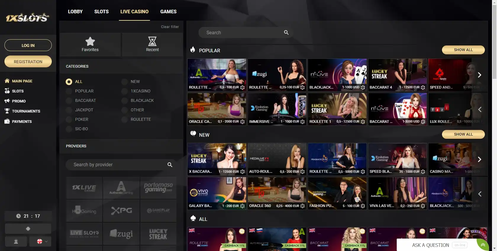 1xSlots Casino Live Dealer Games