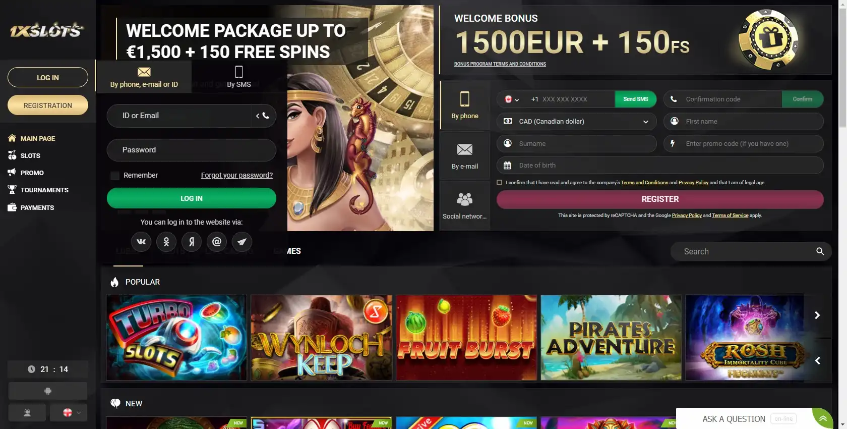 1xSlots Casino Login