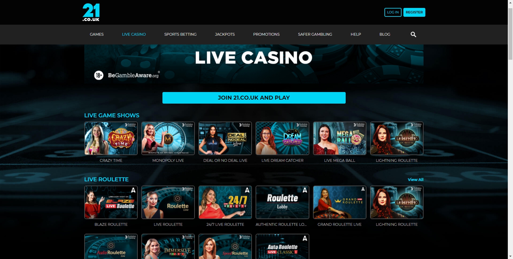 21.co.uk Casino Live Dealer Games