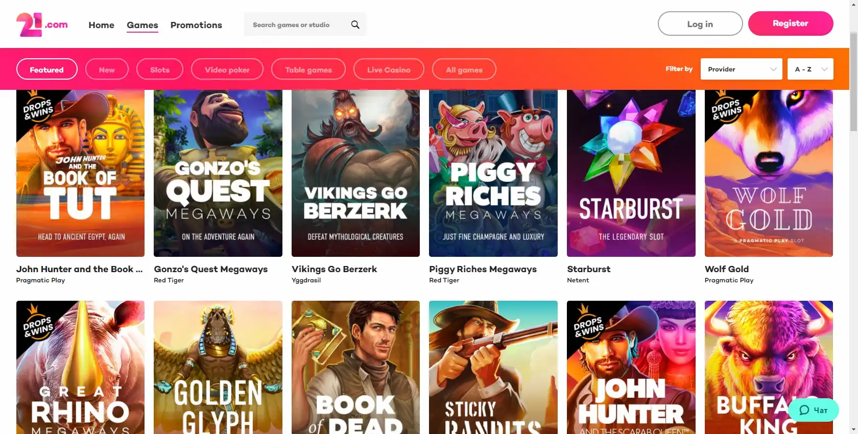 21.com Casino Games