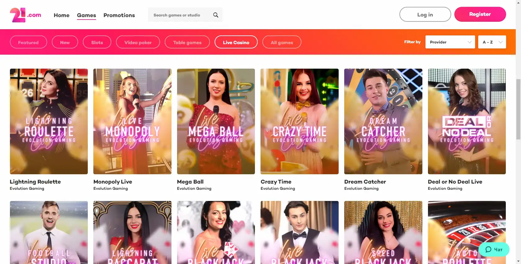 21.com Casino Live Dealer Games