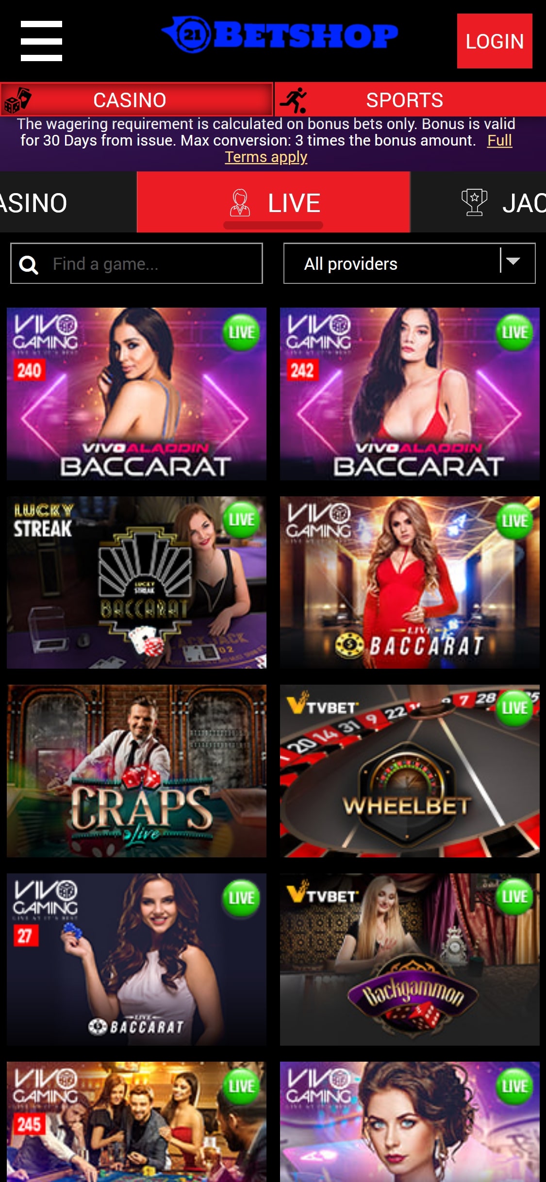 21BetShop Casino Mobile Live Dealer Games Review