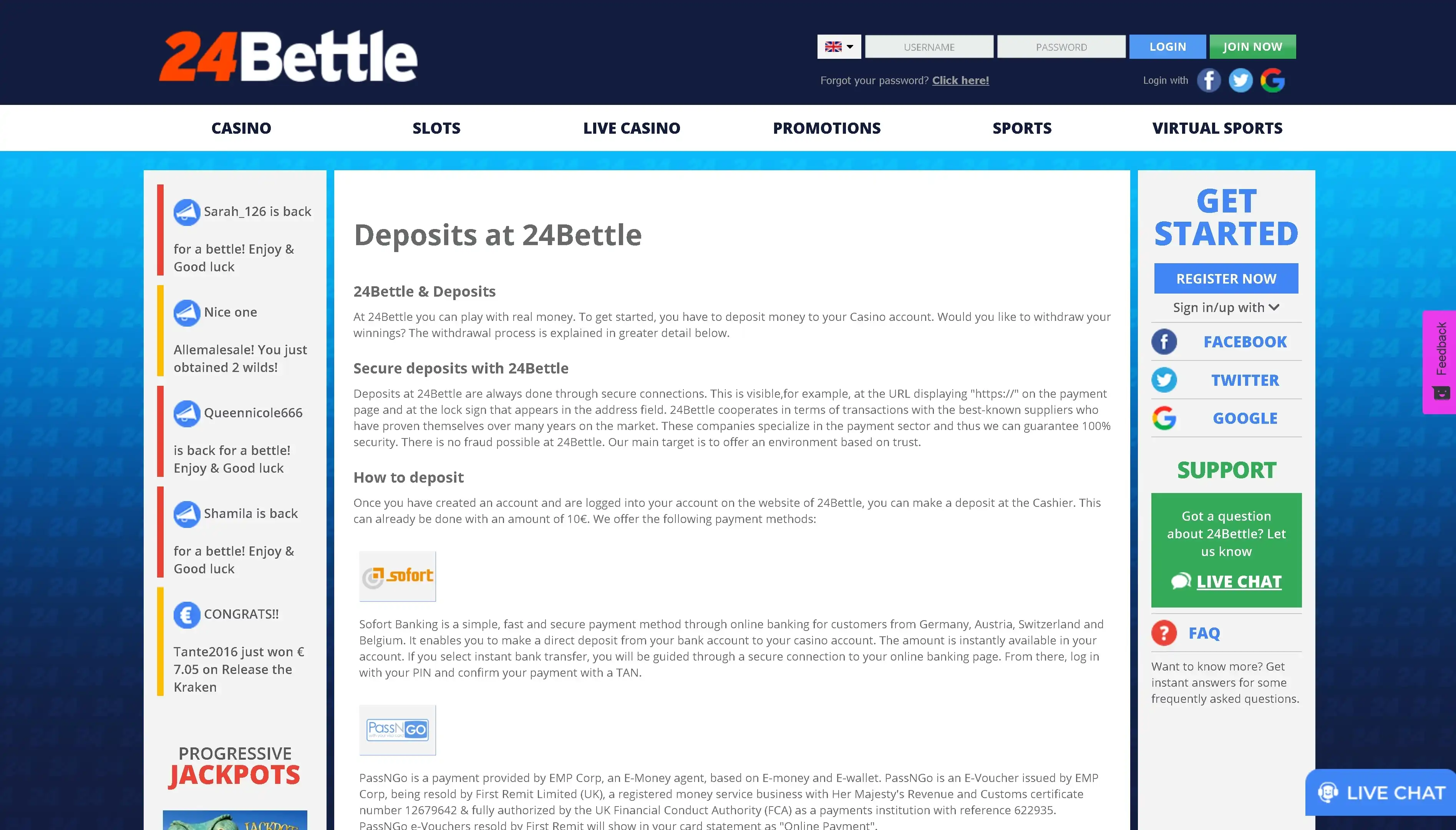 24 Bettle Casino Payment Methods