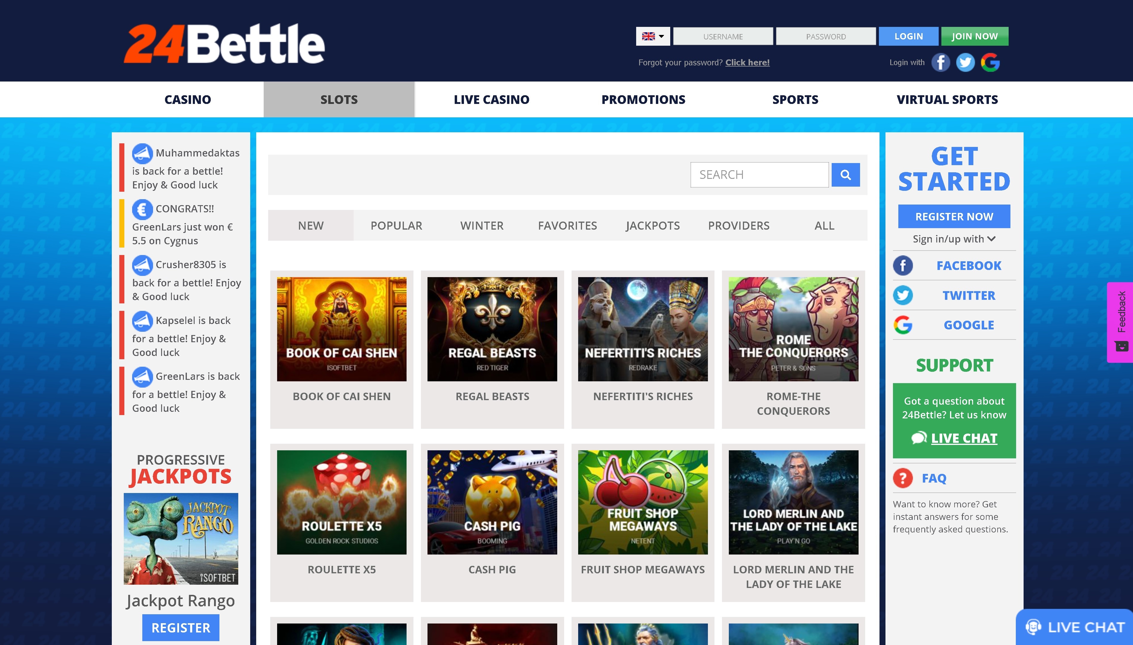 24 Bettle Casino Games